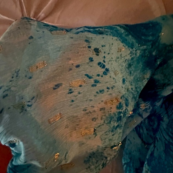 NWOT 2 for $25 GORGEOUS WHBM TEAL & GOLD BLOUSE 3/4 SLEEVE - Picture 2 of 3